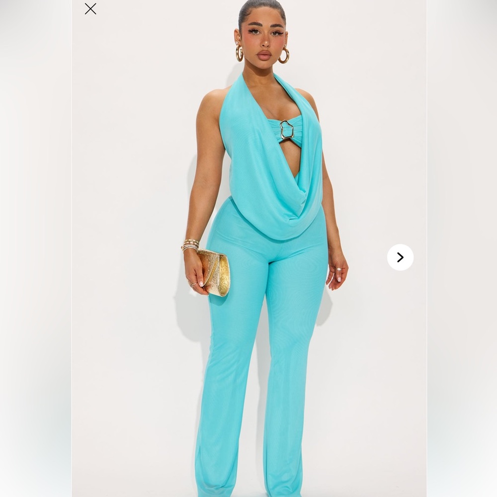 Fashion Nova Blue / Turquois / Teal Wide-Leg 3 Piece Set with High-Rise Waist
